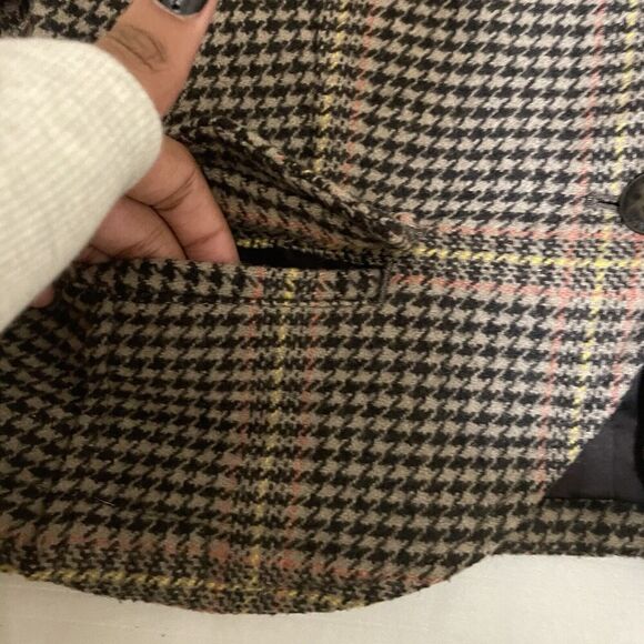VINTAGE Hollister Women Jacket XS Brown Y2K Houndstooth Plaid Crop Dark Acadamia - Picture 6 of 8